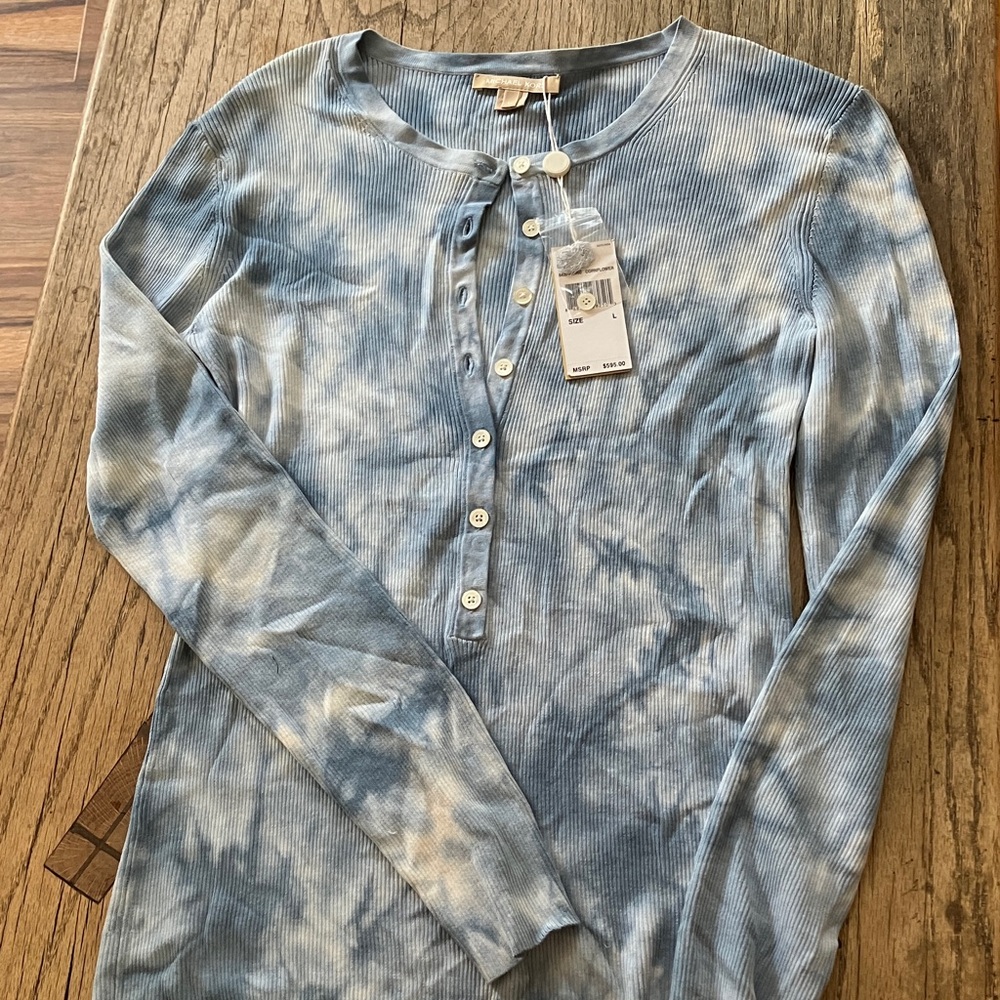 Michael Kors Cornflower Blue Ribbed Henley Top
